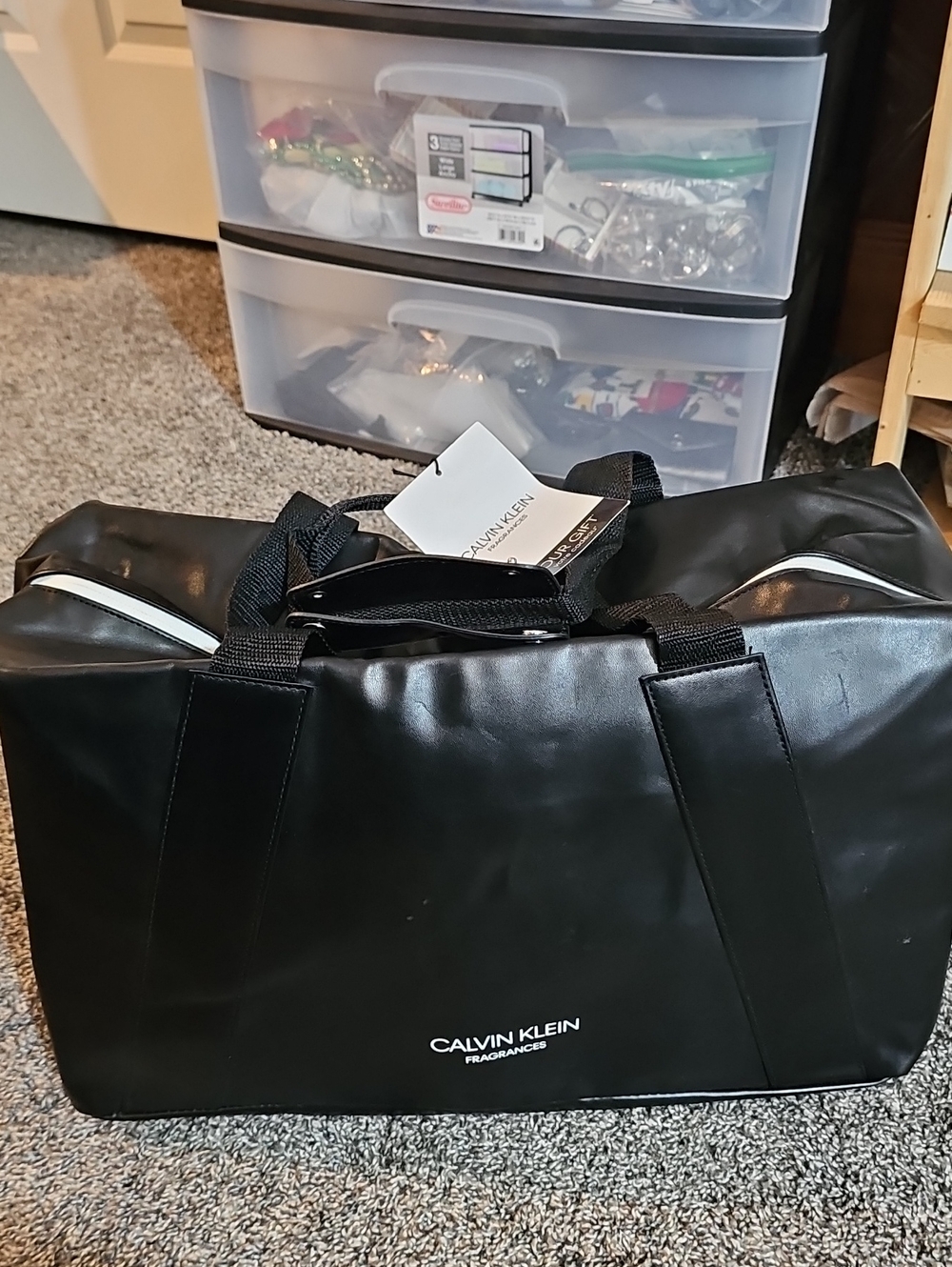 Calvin Klein Black Travel Duffel with White Trim